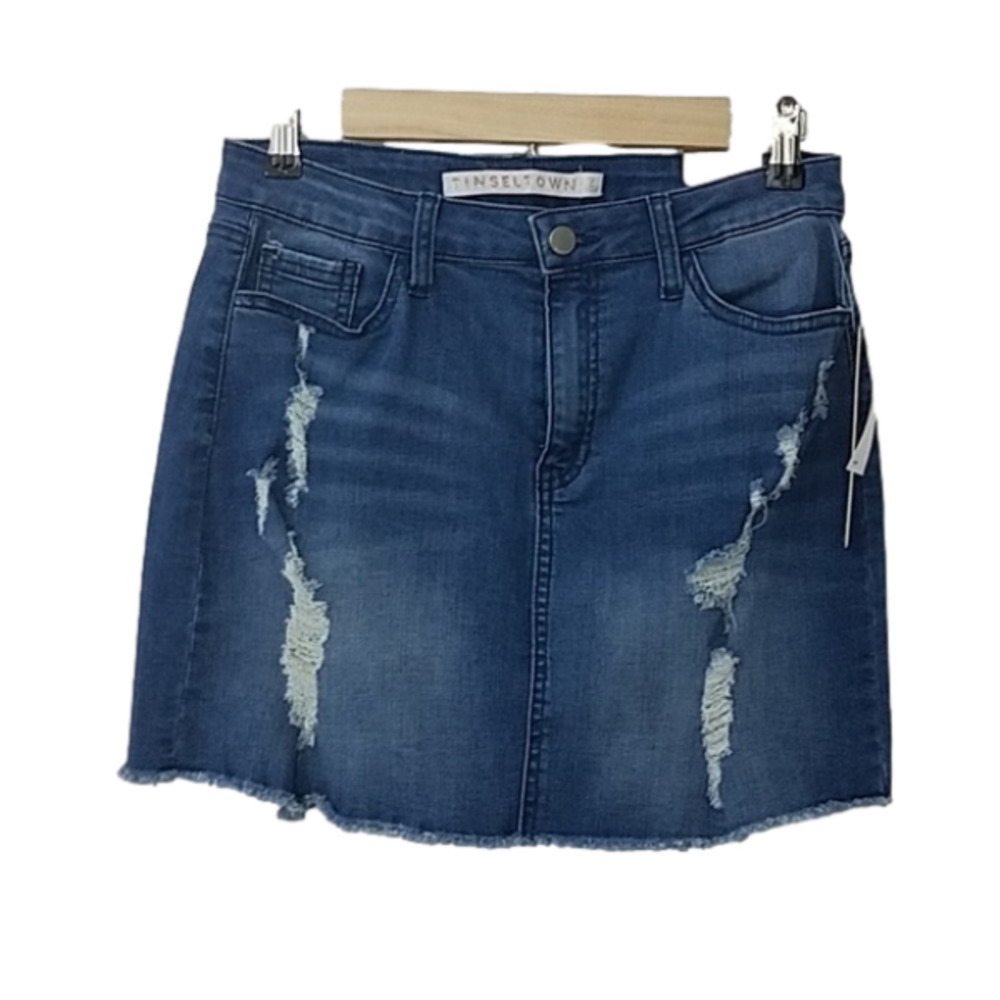 tinseltown denim deconstructed mini skirt sz 7 raw hem